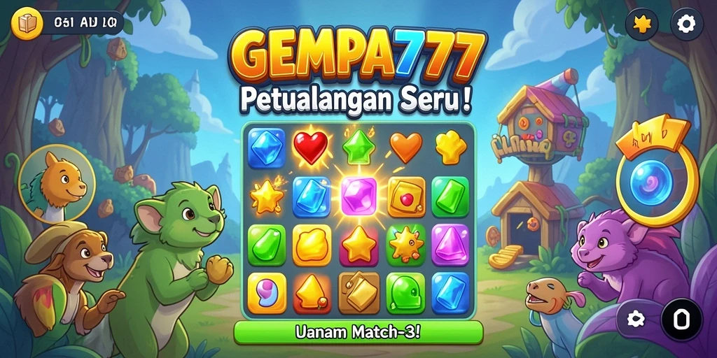 Tampilan gameplay seru dari GEMPA777 dengan batu permata berwarna-warni.