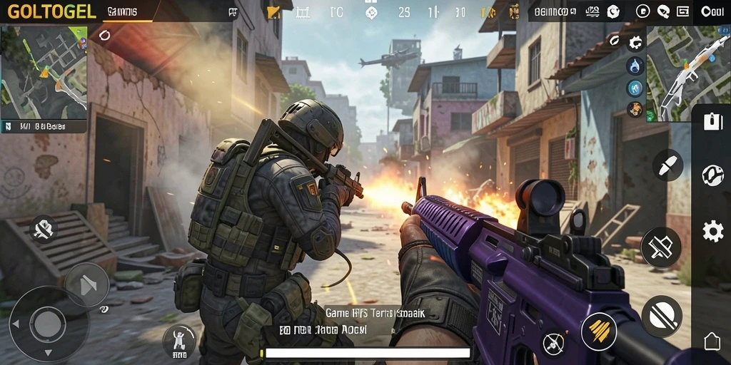 Screenshot gameplay GOLTOGEL menampilkan aksi tembak-menembak yang intens.